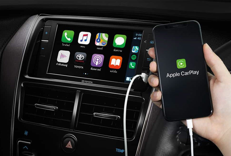 Toyota Vios hỗ trợ kết nối điện thoại thông minh qua Apple Carplay hoặc Android Auto