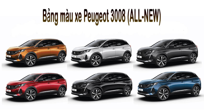 Peugeot 3008 có 06 màu ngoại thất bao gồm: Cam, trắng, đen, xám, đỏ và xanh dương