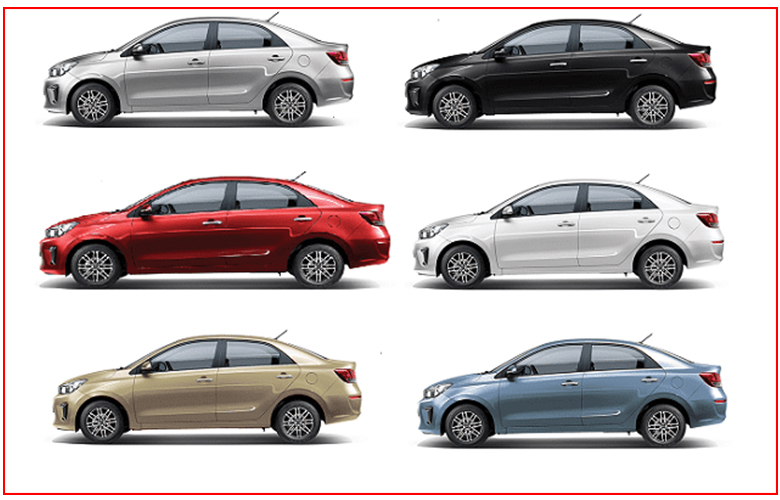 Kia Soluto 2023 mang đến tối đa 6 tùy chọn màu sắc ngoại thất