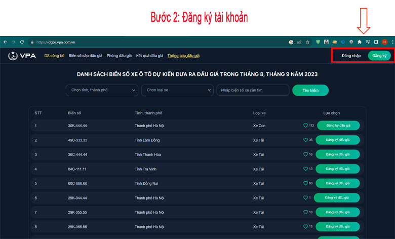 Bước 2: Đăng ký tài khoản